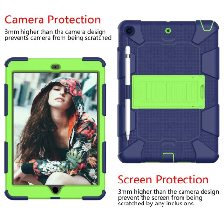 Противоударный чехол Two-Color Silicone Protection с держателем для стилуса на iPad 9/8/7 10.2 (2019/2020/2021) - сине-зеленый