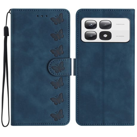 Чохол-книжка Seven Butterflies Embossed Leather для Xiaomi 14T Pro - синій
