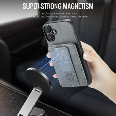 Чехол Fierre Shann Oil Wax Cow Leather Card Holder на iPhone 16 - серый