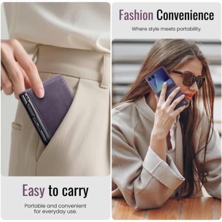 Чохол-книжка CaseMe 033 з фактурою Calf та захистом від сканування RFID на Samsung Galaxy Filp 7 5G - фіолетовий