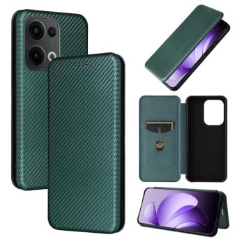 Чехол-книжка Carbon Fiber Texture на OPPO Reno13 5G Global - зеленый
