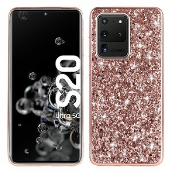 Ударозащитный чехол Glittery Powder на Samsung Galaxy S20 Ultra - розовое золото