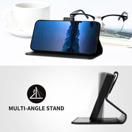 Чохол-книжка з фактурою Carbon Fiber магнітним хлястиком, ремінцем на Samsung Galaxy S25 FE 5G - чорний