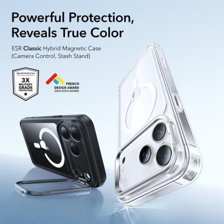 Оригінальний чохол ESR Classic Hybrid з підставкою Kickstand та з MagSafe на iPhone 17 Pro - Clear Black