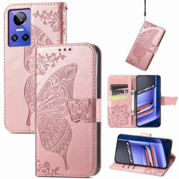 Чехол-книжка Butterfly Love Flower Embossed для Realme GT Neo 3 - розовое золото