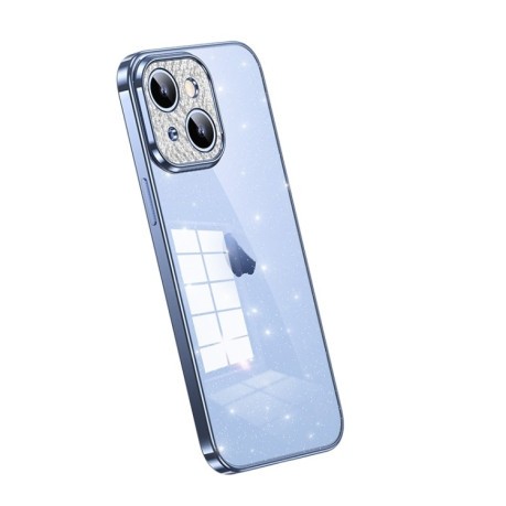 Противоударный чехол SULADA Electroplated Transparent Glittery TPU для iPhone 15 Plus - синий