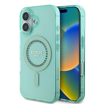 Оригинальный чехол Guess IML Rhinestones MagSafe для iPhone 16 Plus - Green