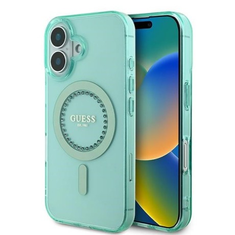 Оригинальный чехол Guess IML Rhinestones MagSafe для iPhone 16 Plus - Green