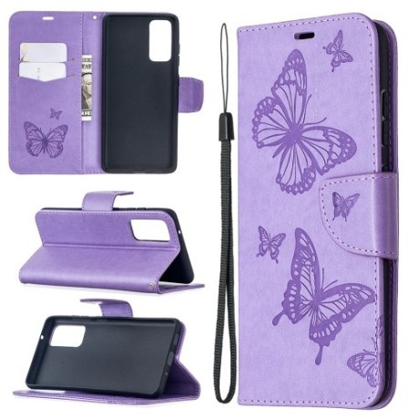 Чехол-книжка Butterflies Pattern на Samsung Galaxy S20 FE - фиолетовый