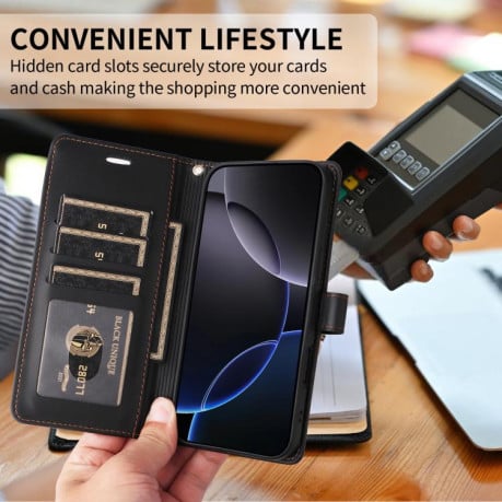 Чехол-книжка Six Card Slots Buckle Leather with Lanyard на Realme C75 - черный