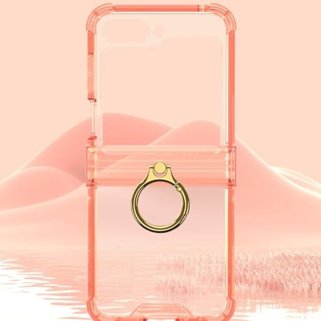 Противоударный чехол Gkk Airbag Hinge Silicone with Ring Holder для Samsung Galaxy  Flip 6 5G - прозрачно-оранжевый