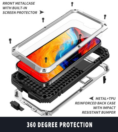 Противоударный металлический влагозащитный чехол R-JUST Dustproof на iPhone 14/13 - серебристый