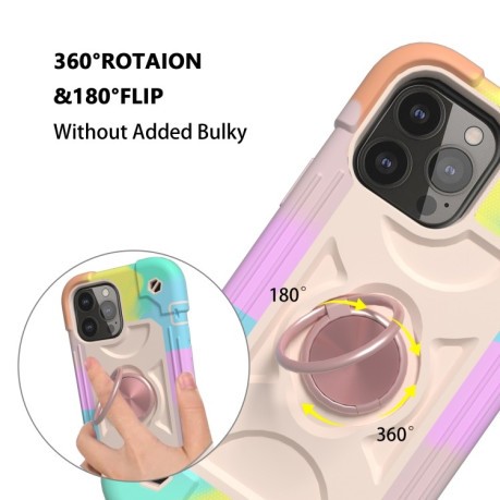 Противоударный чехол Silicone with Dual-Ring Holder для iPhone 13 Pro - Colorful Rose Gold