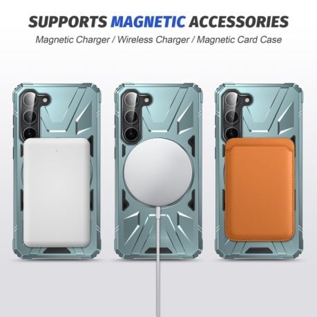 Протиударний чохол HTM MagSafe Magnetic Shockproof Phone Case with Ring Holder на Samsung Galaxy S24 5G - зелений