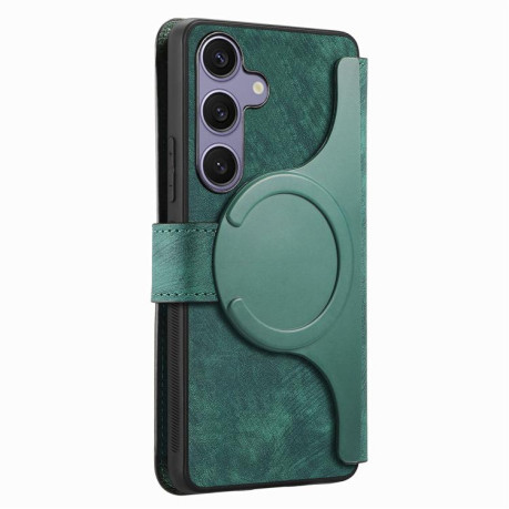 Чехол-книжка CaseNeo MagSafe RFID Anti-theft Retro Leather для Samsung Galaxy S25+ 5G - зеленый