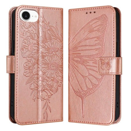 Чехол-книжка Embossed Butterfly для iPhone 16e - розовое золото