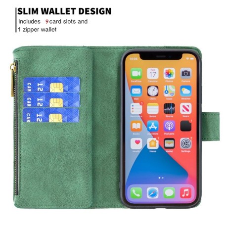Чехол-кошелек Flying Butterfly Embossing для iPhone 13 mini - зеленый