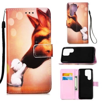 Чехол-книжка Colored Drawing Pattern для Samsung Galaxy S22 Ultra 5G - Hound Kiss