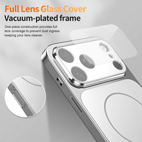 Чехол Corning Glass Plating Large Window MagSafe со стеклом Corning и MagSafe для iPhone 16 Pro — серебристый