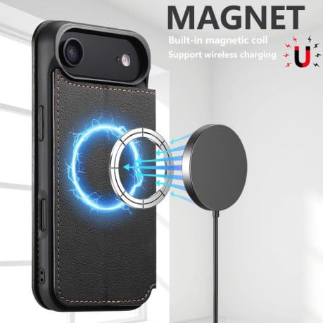 Чехол-книжка Suteni J06 с фактурой Retro Matte Litchi с MagSafe на iPhone Air - черный