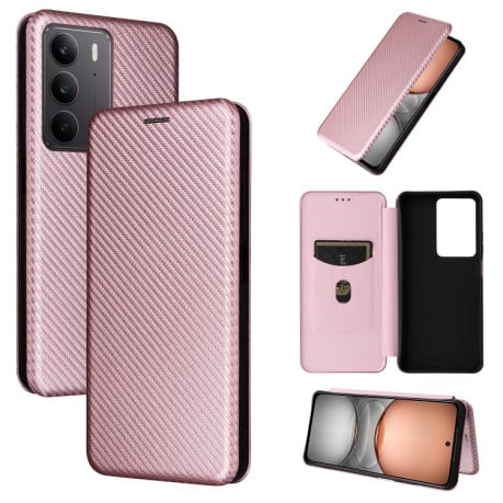 Чехол-книжка Carbon Fiber Texture на Realme C75 4G Global - розовый