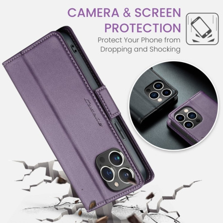 Чехол-книжка CaseMe 023 Butterfly Buckle Litchi Texture RFID Anti-theft Leather для iPhone 15 Pro Max - фиолетовый