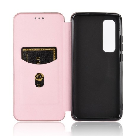 Чохол-книжка Carbon Fiber Texture на Xiaomi Mi Note 10 Lite - рожевий