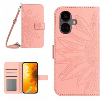 Чехол-книжка Skin Feel с рисунком подсолнуха на Realme 10 Pro+ - розовый