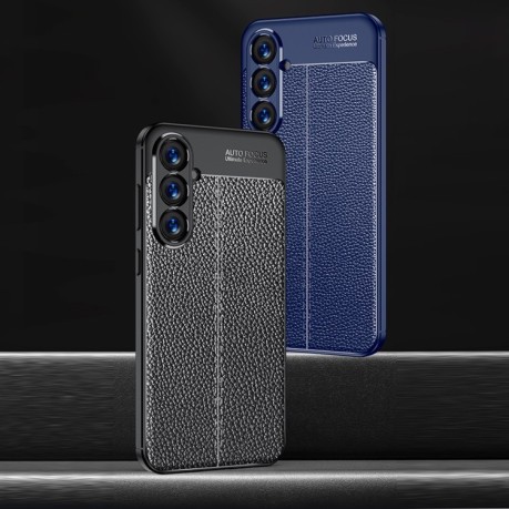 Противоударный чехол Litchi Texture на Samsung Galaxy S24+ 5G - синий