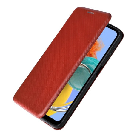 Чехол-книжка Carbon Fiber Texture для Samsung Galaxy M14 5G - коричневый