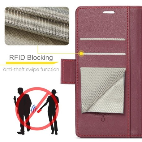 Чохол-книжка CaseMe 023 Butterfly Buckle Litchi RFID Anti-theft Leather для Samsung Galaxy A25 5G - винно-червоний