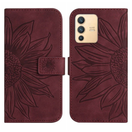 Чехол-книжка Skin Feel Sun Flower для Vivo V23 5G - винно-красный