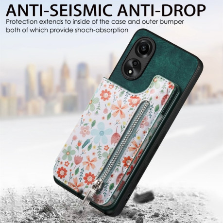 Протиударний чохол Retro Painted Zipper Wallet для OPPO A58 4G - зелений