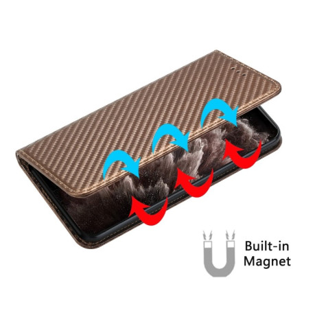 Чехол-книжка Carbon Fiber Texture Magnetic Flip для iPhone 16 Pro Max - коричневый