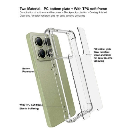 Противоударный чехол IMAK Space Shield PC + TPU Airbag для Xiaomi 14T - прозрачный