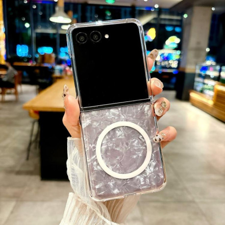 Противоударный чехол Pearlescent Shell Texture MagSafe для Motorola Razr 60 Ultra - рожевий