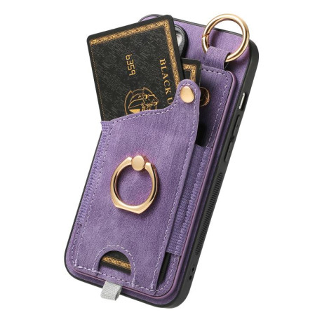 Чехол Retro Skin-feel Ring Card Bag для iPhone 16e - фиолетовый