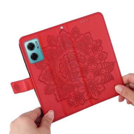 Чехол-книжка 7-petal Flowers Embossing для Xiaomi Redmi Note 11E/Redme 10 5G/Redmi 10 Prime+ 5G - красный