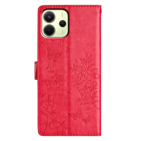 Чохол-книжка Butterflies and Flowers Leather для Redmi Note 14 4G 164.84mm - червоний