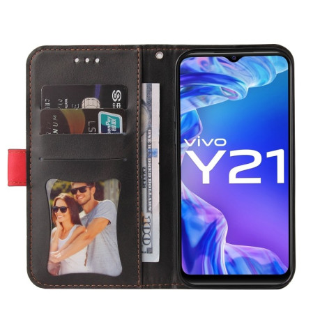 Чехол-книжка Stitching-Color Horizontal Flip Leather для Vivo Y21 / Y21s / Y33s - красный