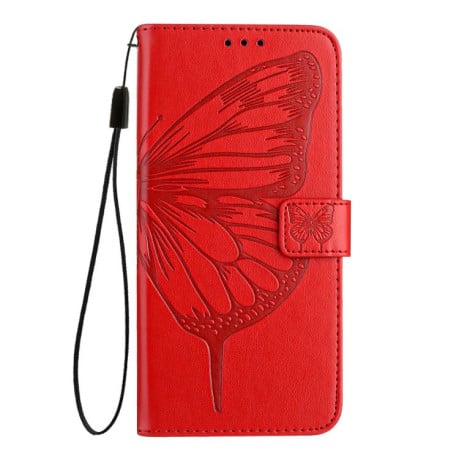 Чехол-книжка с тиснением “бабочки” и магнитным хлястиком на Xiaomi Redmi Note 15 4G / 5G /Poco M8 164mm — красный
