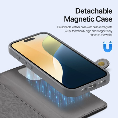 Чехол-книжка DUX DUCIS Lawa Series 2 in 1 Wallet Zipper Detachable MagSafe на iPhone 16 Pro Max - серый
