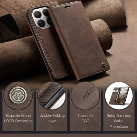 Чехол-книжка CaseMe-013 многофункциональный с кармашком на карт на Xiaomi 15T - кофейный
