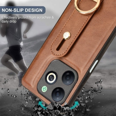 Противоударный чехол Wristband Leather Back для Infinix Smart 8 - коричневый