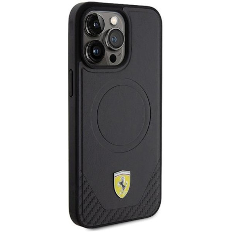 Оригинальный чехол Ferrari Carbon Metal Logo MagSafe для iPhone 15 Pro Max - black