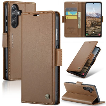 Чохол-книжка CaseMe 023 Butterfly Buckle Litchi Texture RFID Anti-theft Leather для Samsung Galaxy A35 5G - коричневий
