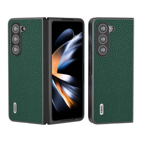 Противоударный кожаный чехол ABEEL Genuine Leather Litchi Texture для Samsung Galaxy Fold 5 - зеленый