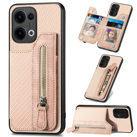 Противоударный чехол Carbon Fiber Horizontal Flip Zipper Wallet для OPPO Reno13 5G - хаки
