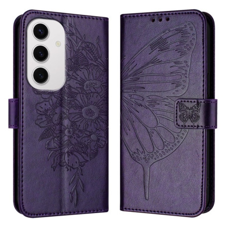 Чехол-книжка Embossed Butterfly для Samsung Galaxy S24 FE 5G - фиолетовый