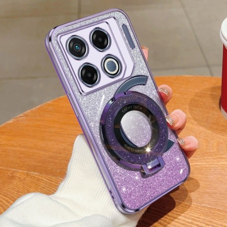 Противоударный чехол Plated Gradient Glitter Round Holder для Infinix GT 20 Pro - фиолетовый